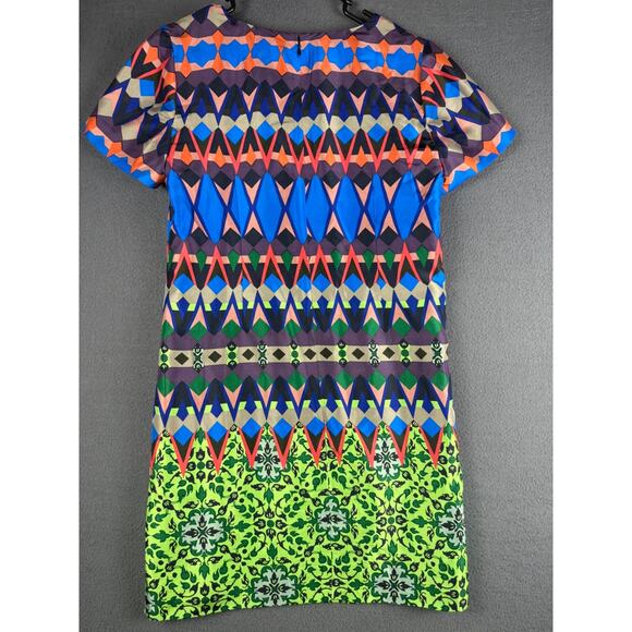J Crew Sz 10 Navy Blue Multi Geometric Design Lined Silk Polyester Shift Dress - Picture 5 of 6